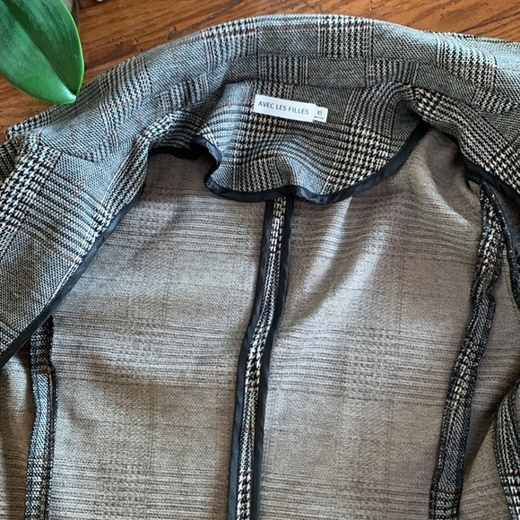 Anthropologie Avec Les Filles Sigrid Long Blazer Women’s Cream Black Plaid XS - Picture 9 of 13